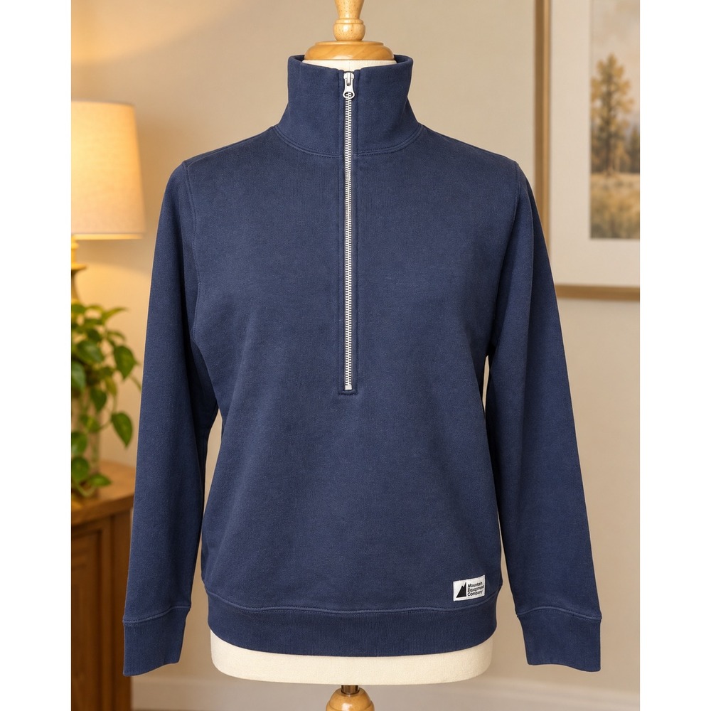 MEC Navy Organic Cotton Fleece Lined Half Zip Pullover Sweatshirt L Gorpcore